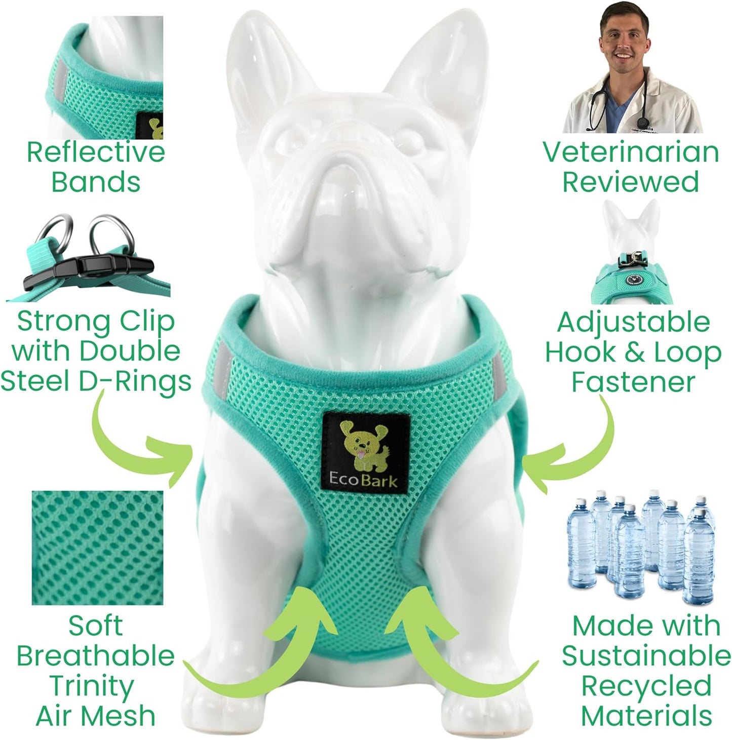Dog Harness - Luxury Step in Mesh Dog Harness in Mint Turquoise - Soft & Secure Dog Halter Vest Wrap