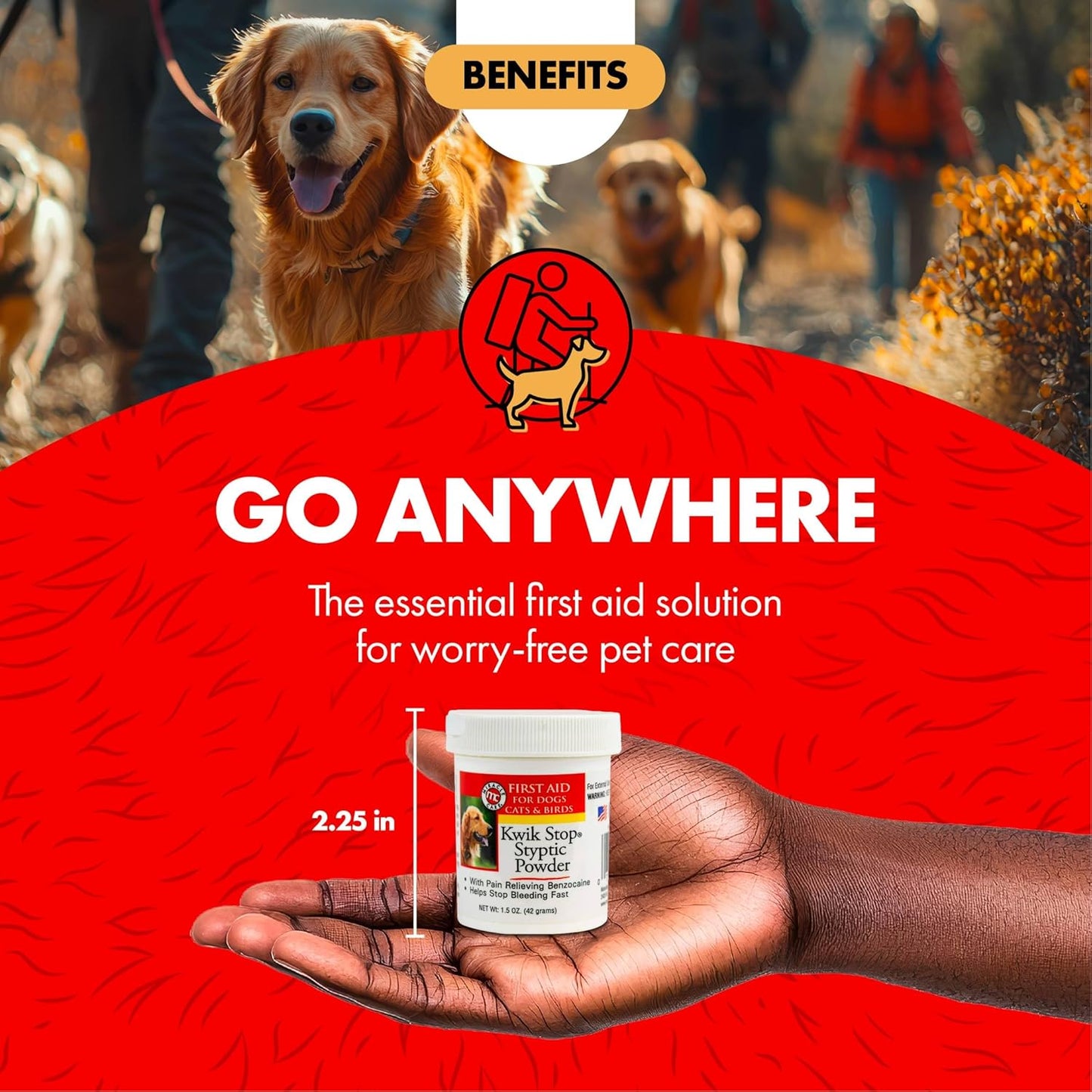Kwik Stop Styptic Powder for Dogs, Cats and Birds, 1.5 Ounce, Fast-Acting Blood Stop Powder with Pain Relieving Benzocaine
