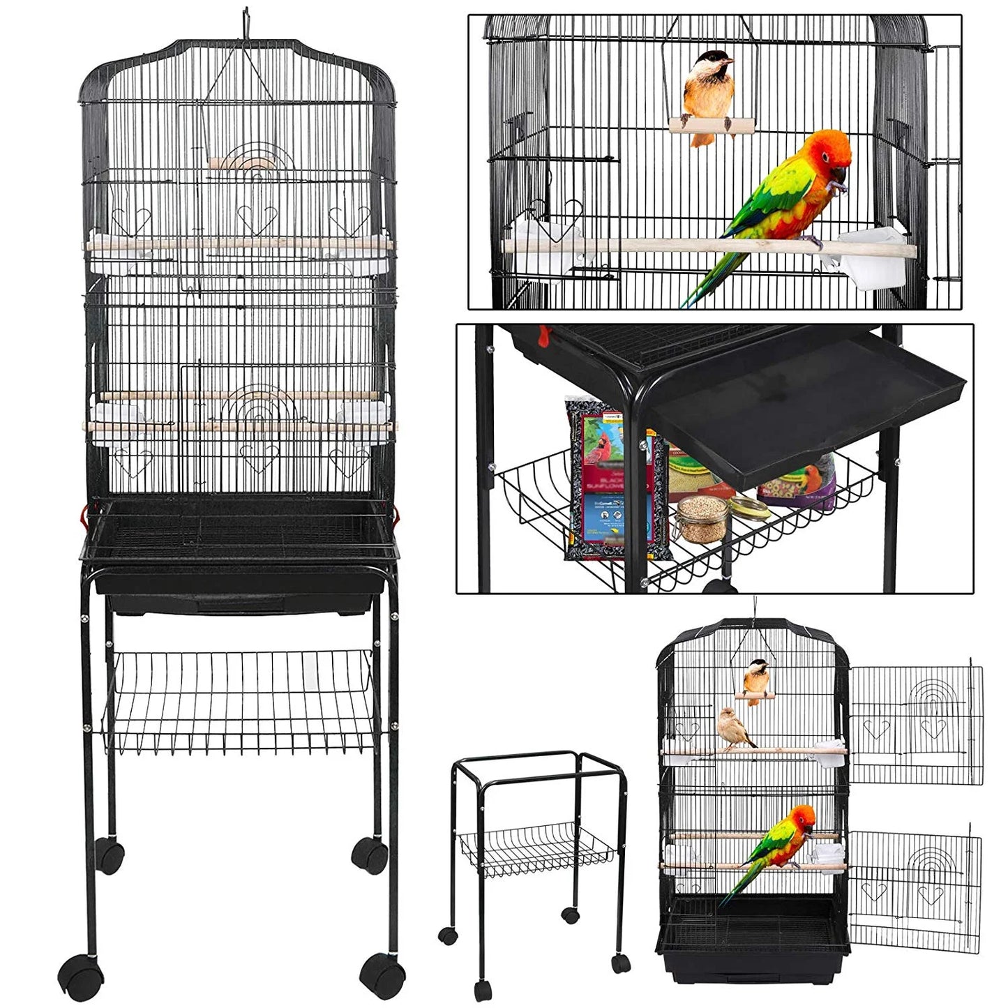 59.3'' Bird Cage with Rolling Stand Wrought Iron Birdcage Medium Pet House