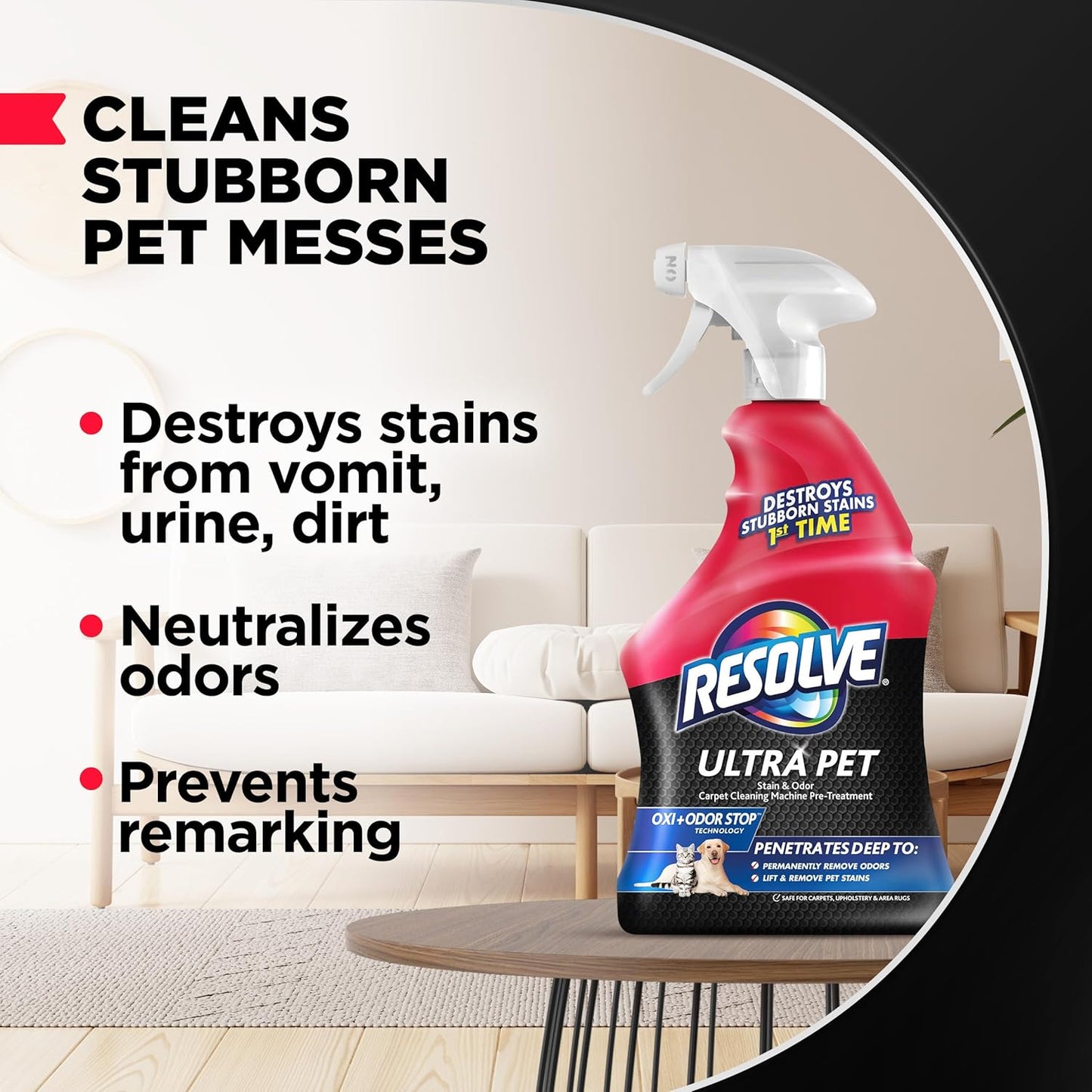Ultra Pet Odor and Stain Remover Spray – Carpet Cleaner for Cat and Dog Urine and Poop, 32Oz