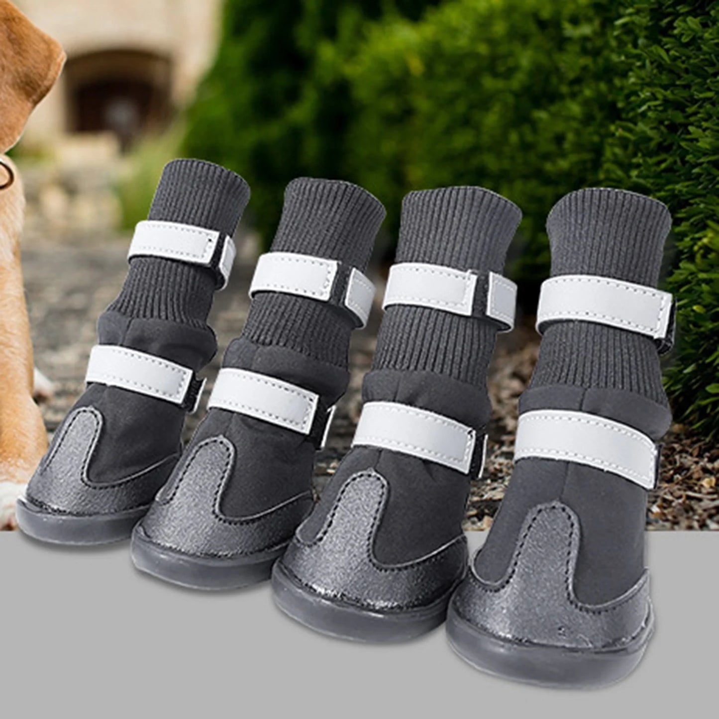 4Pcs Winter Warm Waterproof Anti-Slip Snow Boots Dog Paw Protector Pet Supplies,Red