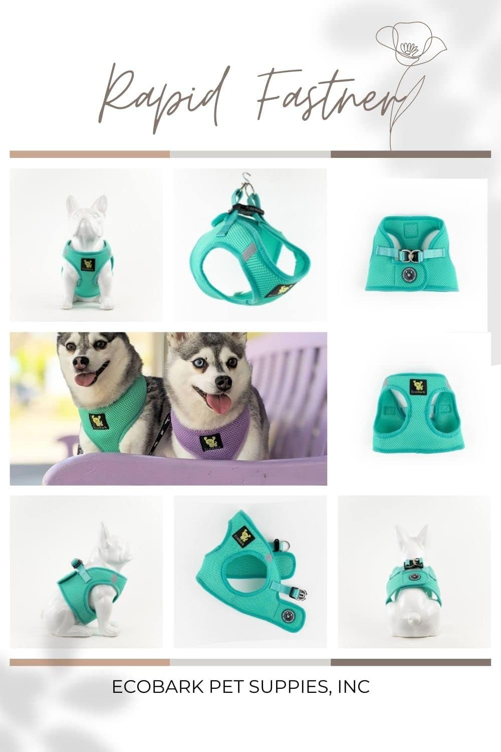 Dog Harness - Luxury Step in Mesh Dog Harness in Mint Turquoise - Soft & Secure Dog Halter Vest Wrap