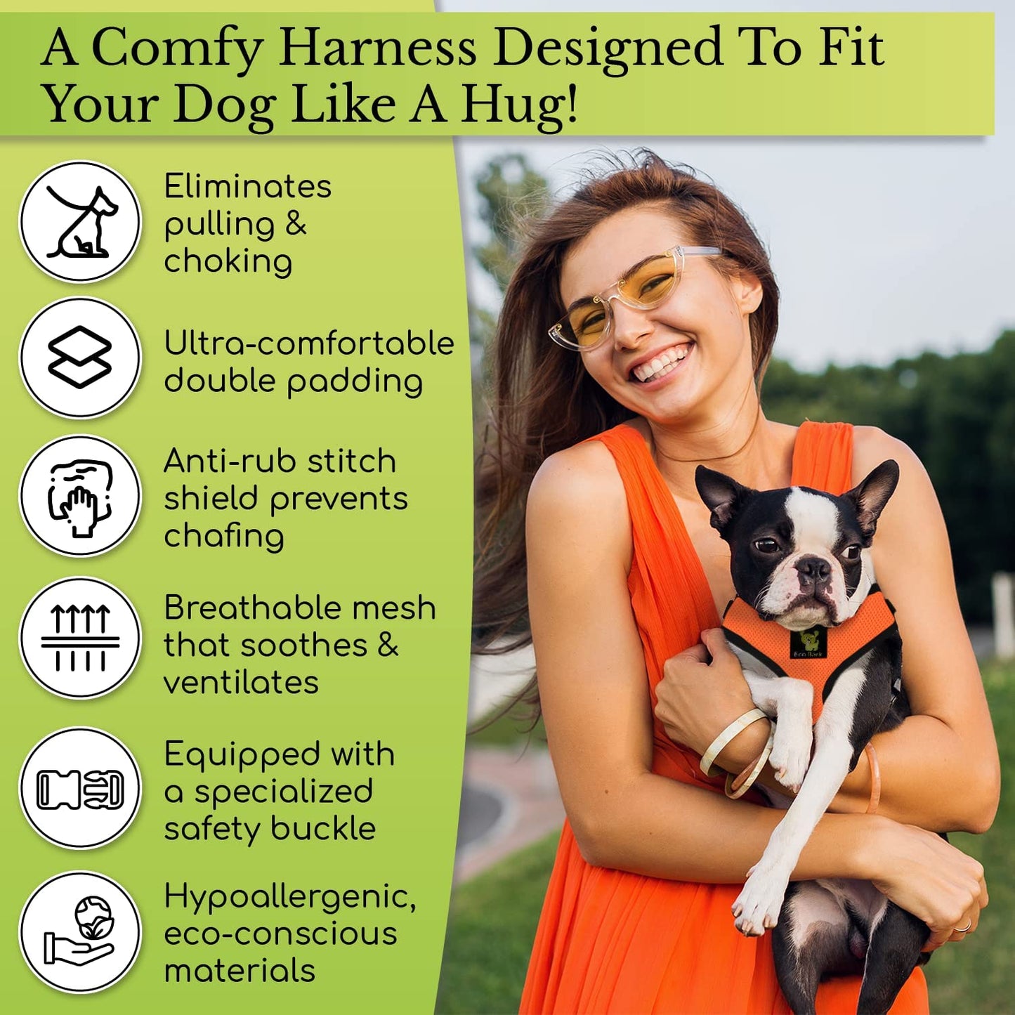 Lavender Dog Harness - Eco-Friendly Max Comfort Harnesses - Luxurious Soft Mesh Halter - over the Head Harness Vest- No Pull and No Choke
