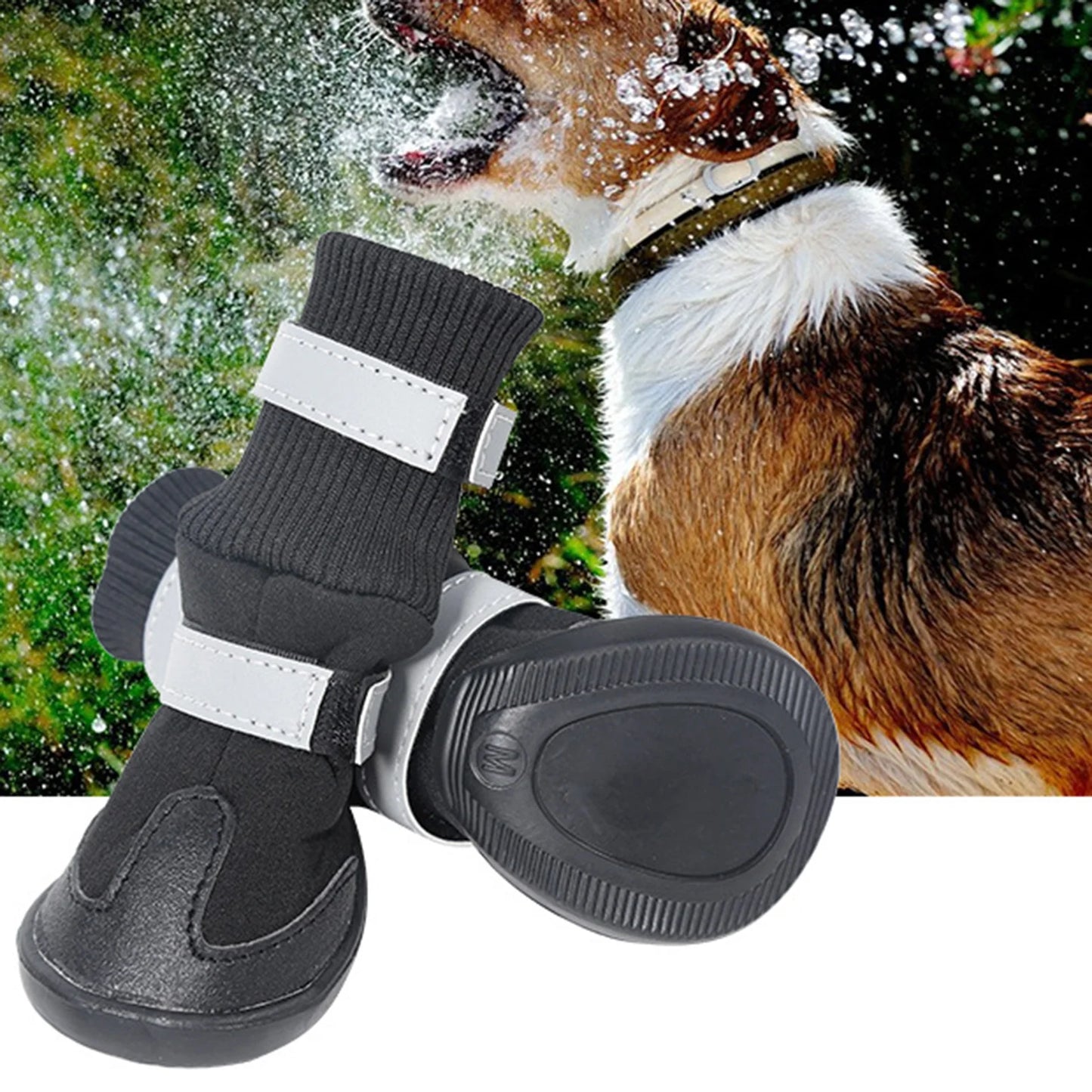 4Pcs Winter Warm Waterproof Anti-Slip Snow Boots Dog Paw Protector Pet Supplies,Red