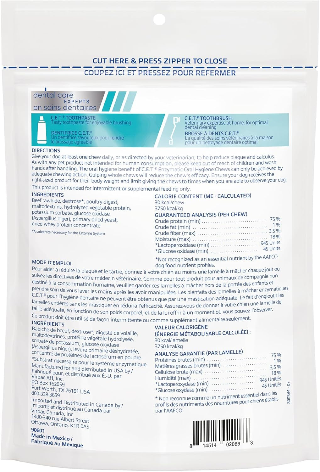 C.E.T. Enzymatic Oral Hygiene Chews for Dogs Beef 8.4 Ounces