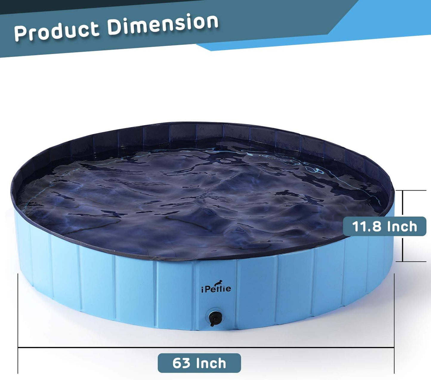 Foldable Dog Pool, Collapsible Dog Pool, Dog Swimming Pools for Large Dogs, Kiddie Pool for Dogs, Cats & Kids, Blue, Size XXL, 63" X 12"