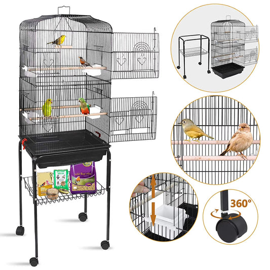 59.3'' Bird Cage with Rolling Stand Wrought Iron Birdcage Medium Pet House