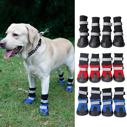 4Pcs Winter Warm Waterproof Anti-Slip Snow Boots Dog Paw Protector Pet Supplies,Red