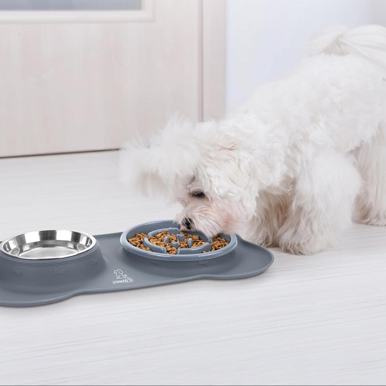 Slow Feeder Dog Bowls to Slow down Eating, Dog Bowl Slow Feeder with No-Spill Non-Skid Silicone Mat, Food-Grade Safe Dog Food Bowls Slow Feeder, Stainless Steel Dog Water Bowl for Dogs Cats